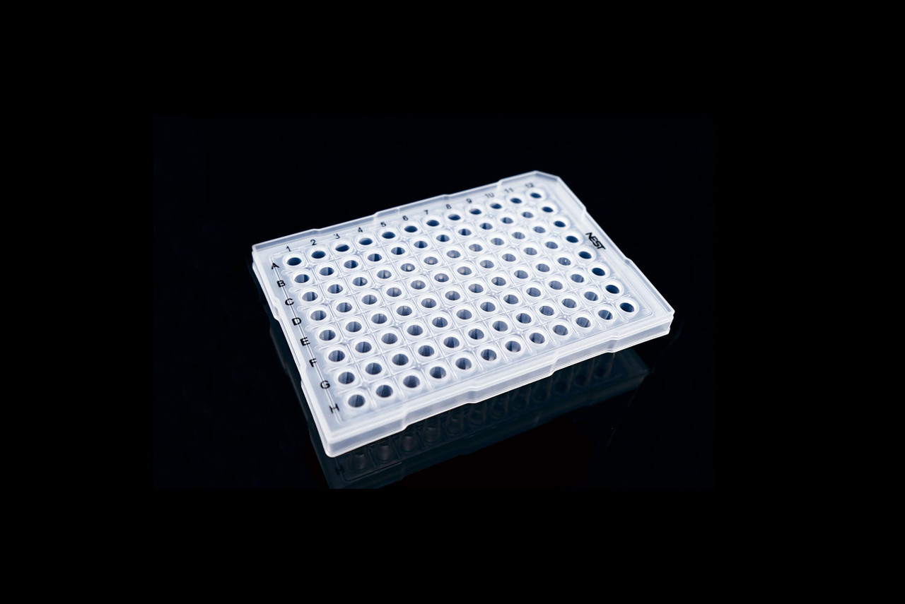 0.2ml 96 Well PCR Plate, Semi Skirt, Clear, A12 notch, 25/pk, 100/cs, for ABI machine