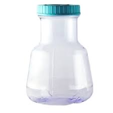 A clear 3L polycarbonate Erlenmeyer flask with vertical baffles and a turquoise seal cap.
