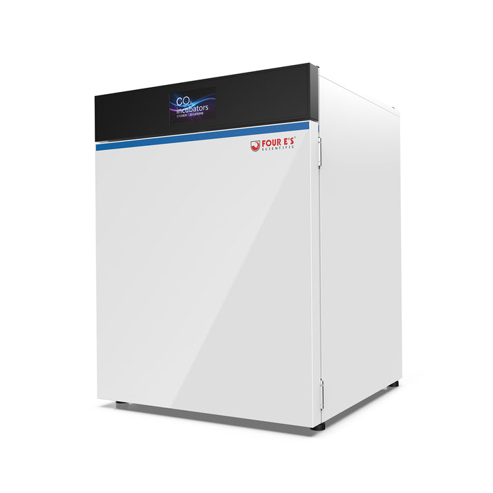 White Four E's CO2 incubator with black top control panel and digital screen viewed from front angle.