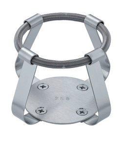 Stainless steel 250mL flask fixing clip attachment with metal springs and four base screws.