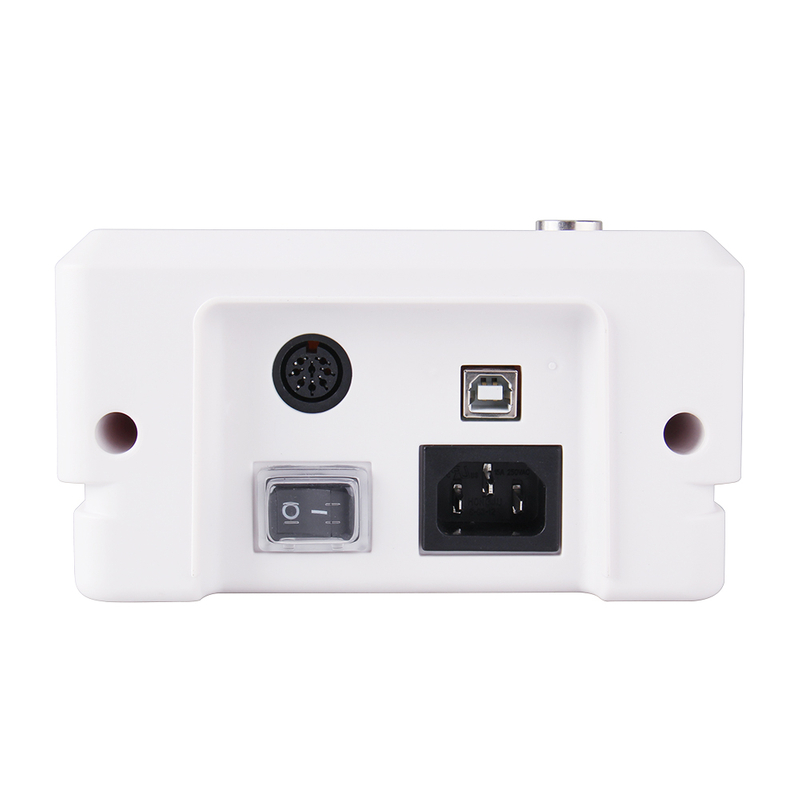 Rear panel of 4E's dry bath incubator in white, featuring a power switch, AC inlet, and connection ports.
