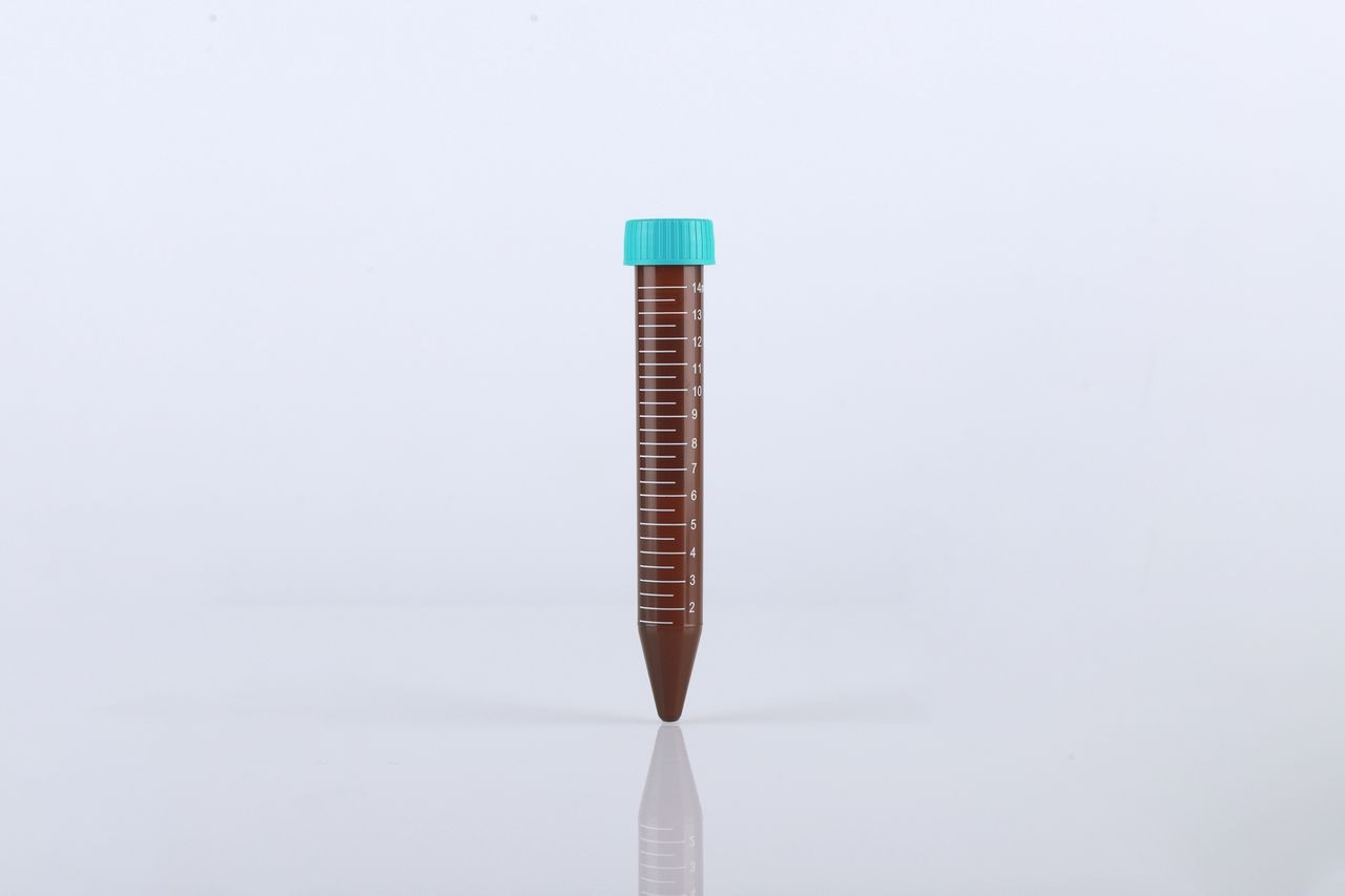 15ml Amber Color Centrifuge Tube, Racked (PS Rack), Sterile 50/pk, 500/cs