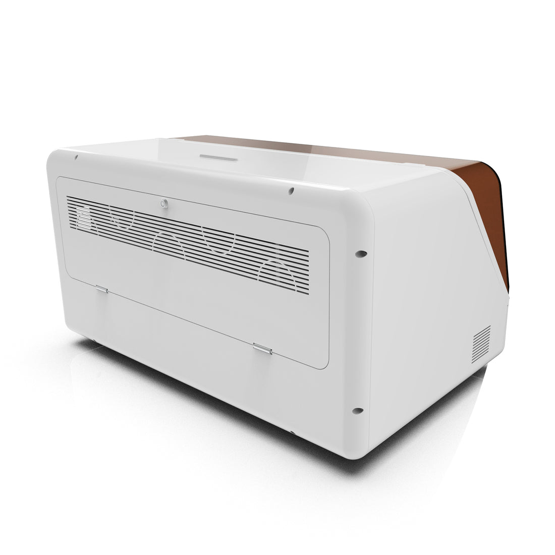 Rear view of a white rectangular nucleic acid extractor with vents and hinges.
