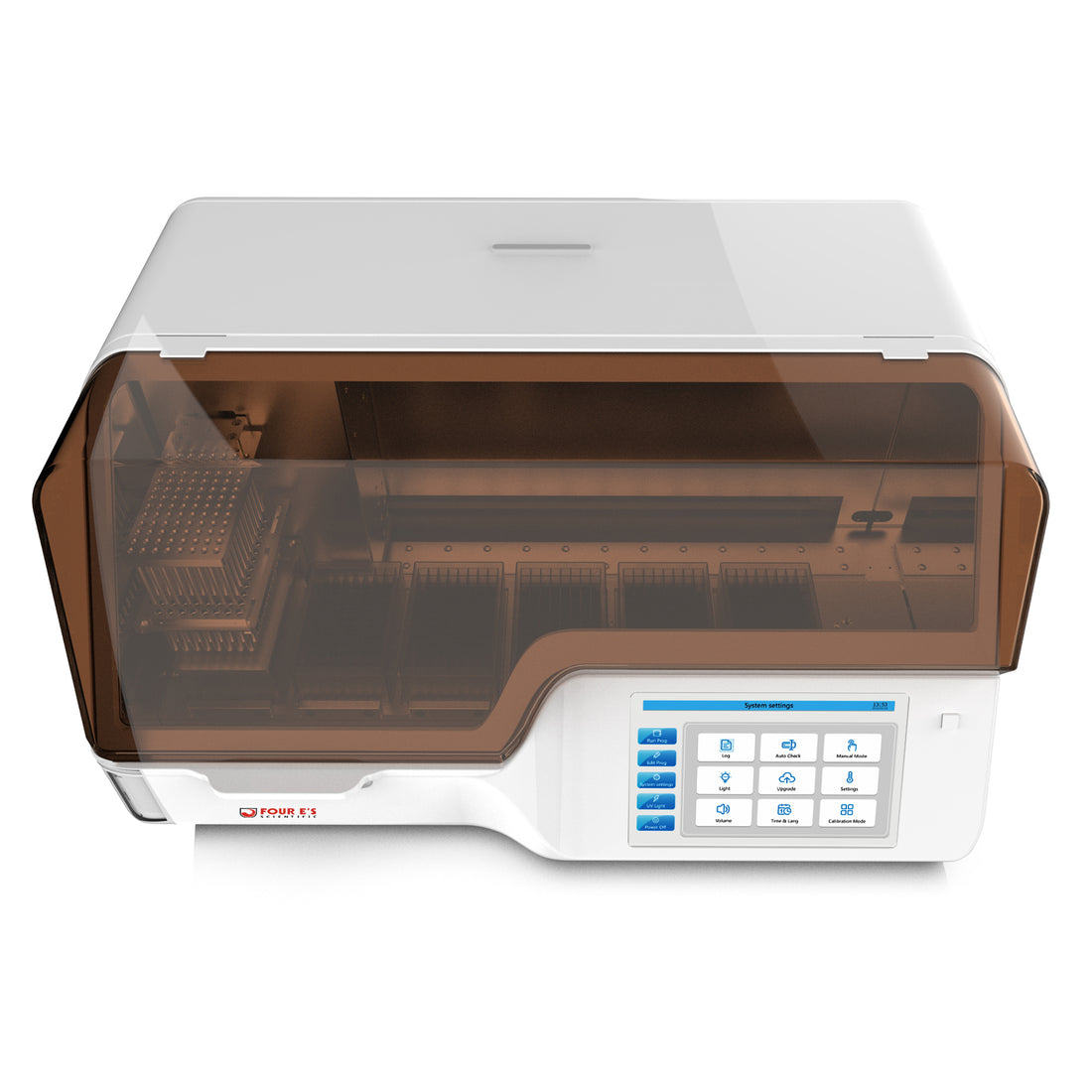 White and brown automated 96-sample nucleic acid extractor with a front touchscreen display.