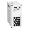White compact laboratory recirculating chiller with black honeycomb grille and digital display.