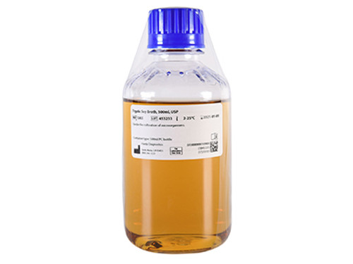 Hardy Diagnostics Tryptic Soy Broth (TSB), USP, Soybean Casein Digest, 500ml polycarbonate bottle, 500ml fill