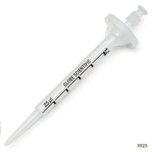 Clear plastic 1.25mL dispenser syringe tip with volume markings and top plunger.