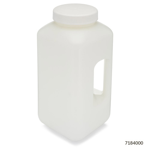 Bottle, Large Wide Mouth with Handle, Square, HDPE Bottle, 100mm PP Screw Cap, 4 Litres (1.0 Gallons)