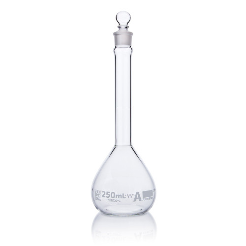 Flask, Volumetric, Wide Mouth, Globe Glass, 250mL, Class A, To Contain (TC), ASTM E288, 6/Box