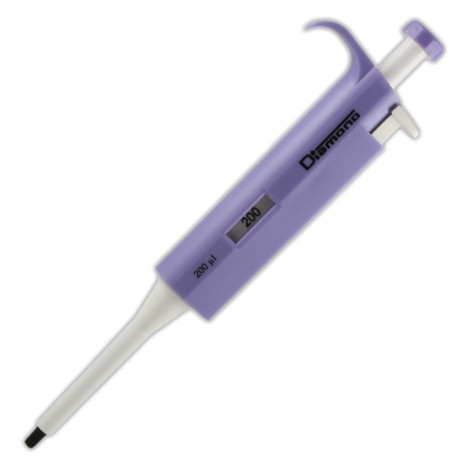 Lavender fixed-volume 200uL Diamond micropipette with white shaft and tip, angled view.