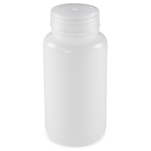 Bottle, Wide Mouth, Round, HDPE with PP Closure, 250mL, Bulk Packed with Bottles and Caps Bagged Separately, 250/Case