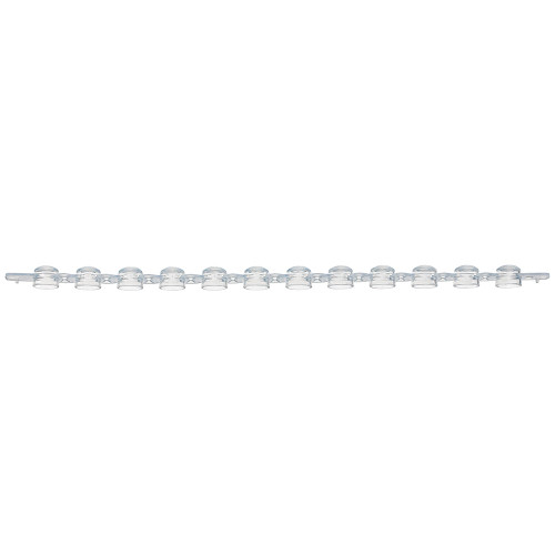 Clear plastic 0.2mL 12-strip dome caps shown horizontally on a white background.