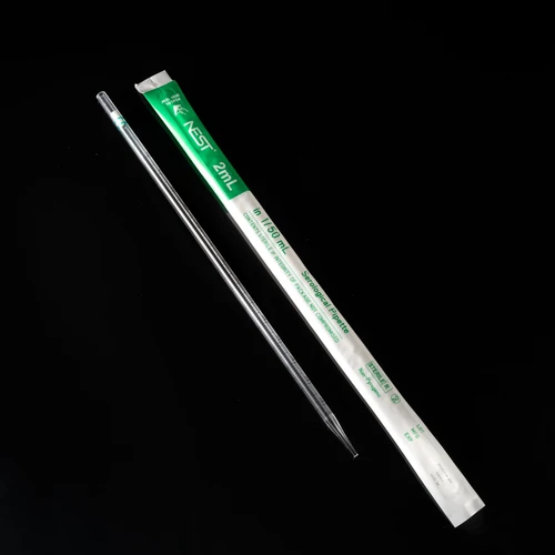 NEST 2mL sterile serological pipette next to its green and white plastic wrapper.