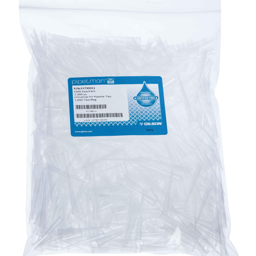 Gilson F1739312 Pipetman Expert Pipette Tips, E200 TIPACK, 1-200uL, NON-STERILE, NON-FILTERED, 51.44mm Length, 10 Bags of 1000, 10,000 Tips/Case