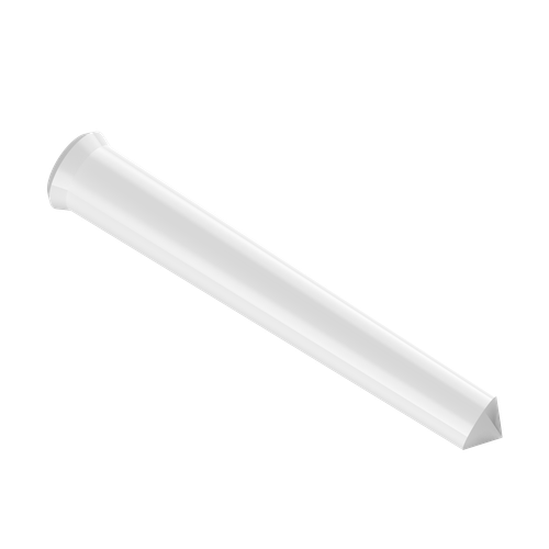 White plastic magnetic rod sleeve with a triangular body and flared top, viewed at an angle on a black background.