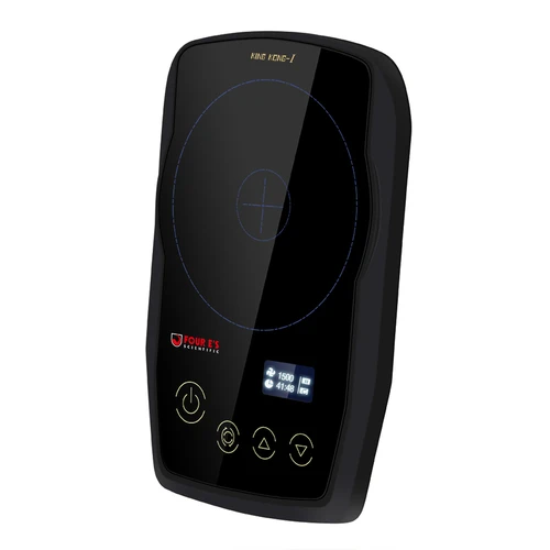 Black 4E's Kingkong ultra-flat mini magnetic stirrer angled view, featuring glass top and OLED screen.