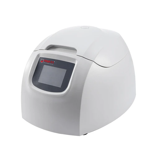 White 4E's high-speed hematocrit centrifuge with a digital display screen, angled from the front.