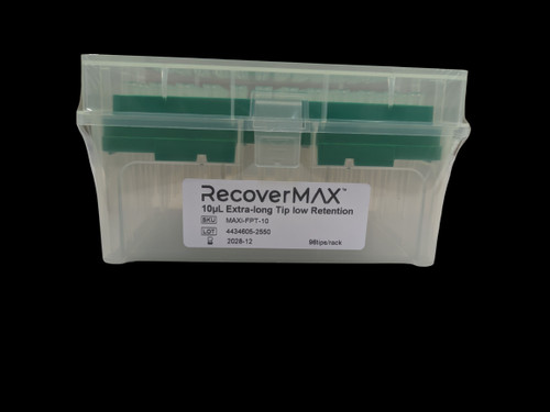 RecoverMAX  0.5-10uL XL Filtered Pipette Tips - Sterile, Low Retention, RNase/DNase-Free, Racked, Batch-Consistent (4800/case)