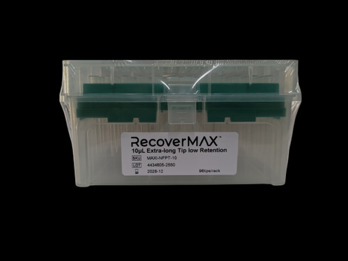 RecoverMAX  0.5-10uL XL Non-Filtered Pipette Tips - Sterile, Low Retention, RNase/DNase-Free, Racked, Batch-Consistent (4800/case)