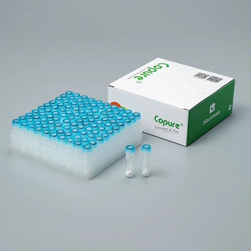 Copure 2mL QuEChERS cleanup tubes with blue caps in a rack alongside a white and green box.