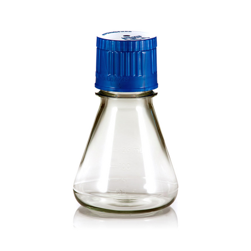 125mL Erlenmeyer Flask, Polycarbonate, Flat Bottom, Vented and Sealed Cap, Sterile, 24 Flasks per Pack