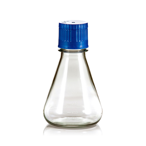 250mL Erlenmeyer Flask, Polycarbonate, Flat Bottom, Vented and Sealed Cap, Sterile, 12 Flasks per Pack