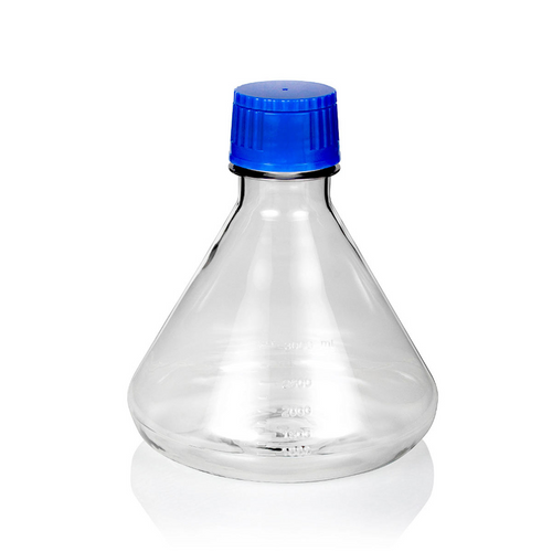 3000mL Erlenmeyer Flask, Polycarbonate, Flat Bottom, Vented and Sealed Cap, Sterile, 3 Flasks per Pack