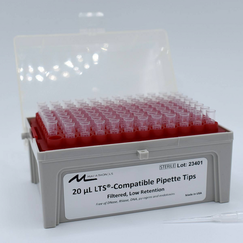 20 uL LTS Compatible Pipette Tips, Filtered, Sterile, Low Retention, 96 tips per rack, 10 racks per pack