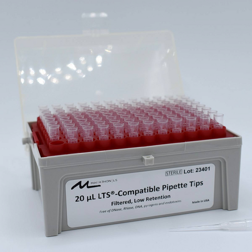20uL LTS Compatible Pipette Tips, Filtered, Sterile, Low Retention, 96 tips per rack, 10 racks per pack