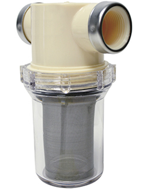 1" FPT Clear Poly T-Line Strainer with Viton Gasket