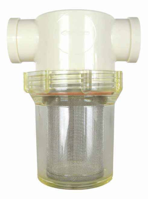 1 1/2" FPT Clear Poly Nylon T-Line Strainer with Viton Gasket