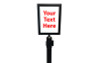 Top Rated 8 1/2 x 11 Retractable Belt Black Sign Frame with Plexiglas - Sign frame mounted on a Black Retractable Stanchion