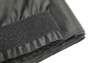 Top rated 12" High Black Shirred Pleat Wyndham Flame Retardant Polyester Stage Skirting with the Loop Side Fastener.  -  Closer view of Loop side Velcro sewn on the back side.