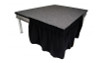 Top rated 32" High Black Shirred Pleat Wyndham Flame Retardant Polyester Stage Skirting with the Loop Side Fastener.  - Attached easily via the Velcro on back of the skirting.