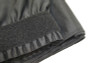 Top rated 32" High Black Shirred Pleat Wyndham Flame Retardant Polyester Stage Skirting with the Loop Side Fastener.  -  Closer view of Loop side Velcro sewn on the back side.