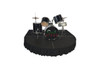 Best reviewed Quik Stage 7' x 8' x 12" High Round Front Rolling Drum Riser Package  - Show drum riser with stage skirting.