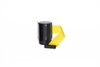 Top Selling Black Retractable Belt Wall Mount Stanchion or Safety Barrier with an 8' belt - Left Side View with Yellow Belt.