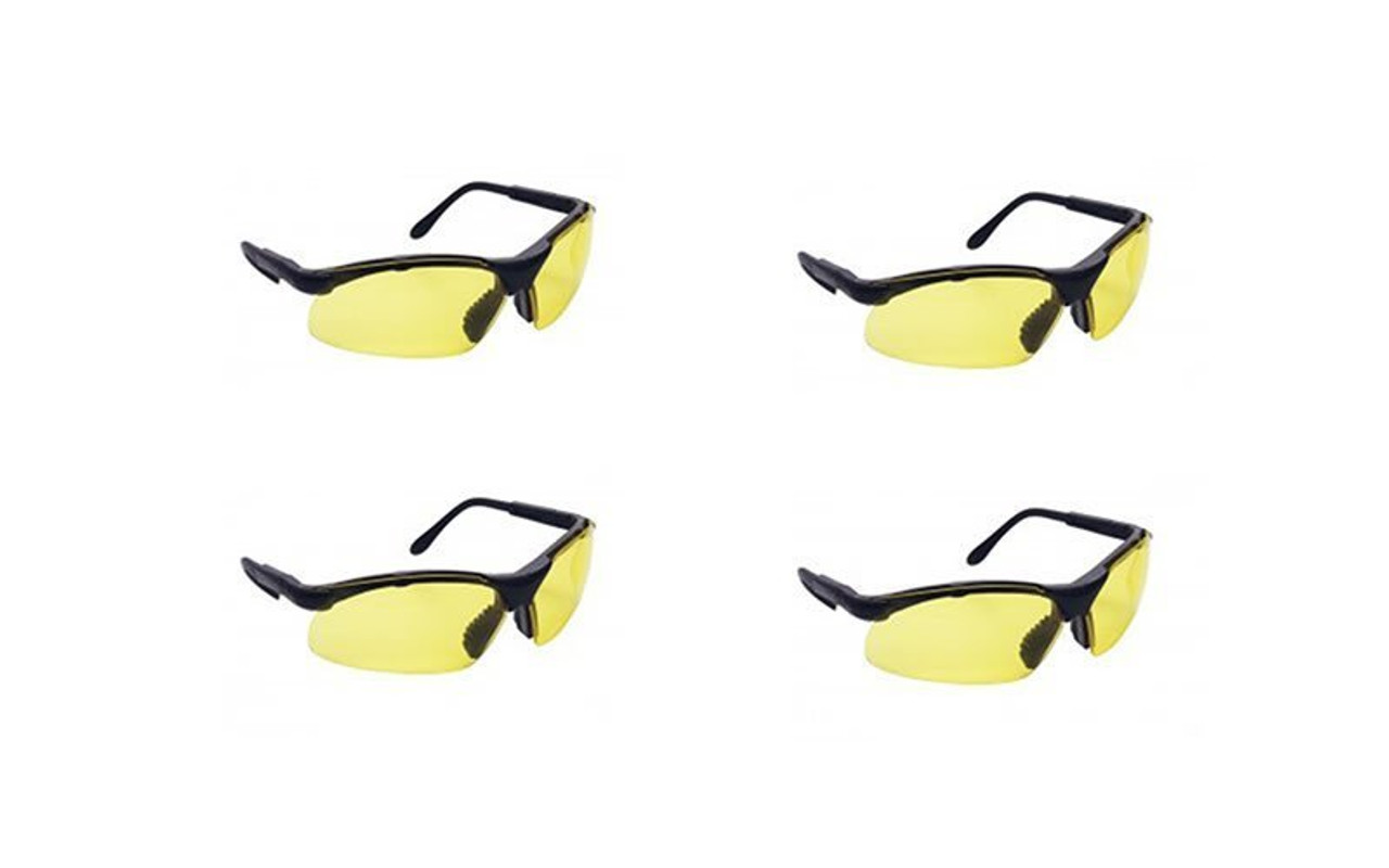Best rated 4  Pack of SAS 541-0002 Sidewinder Safety Glasses. Black Frame. Yellow Lens. Stay OSHA Compliant.   - Black Frame/Yellow Lens