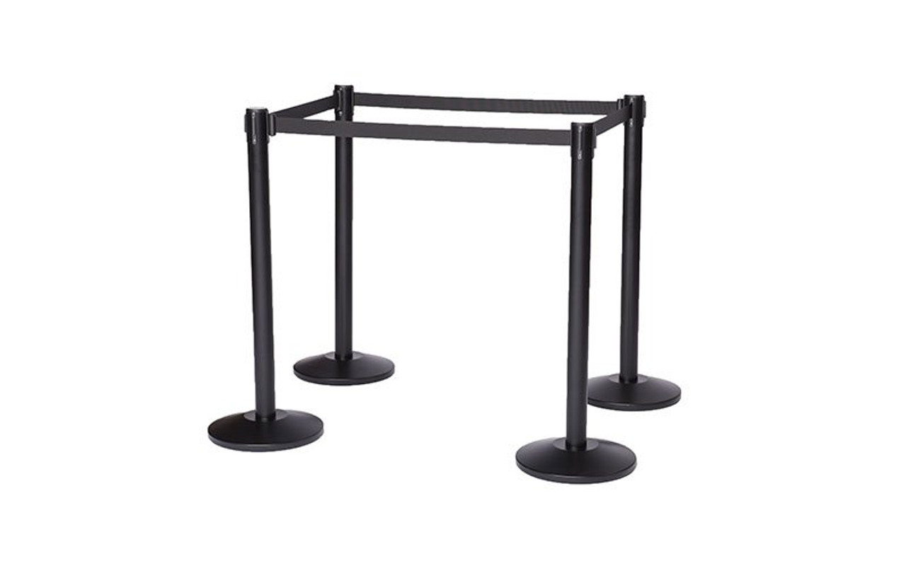 Top Selling Set of Four Black Retractable Belt Stanchions with 10' Black Belts