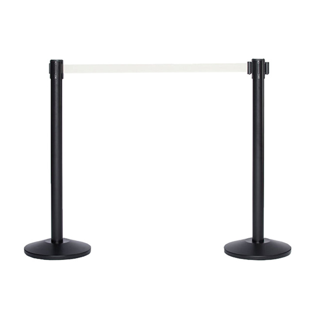 Best Value Pair of Black Retractable Belt Stanchions with a 10' Grey Belt