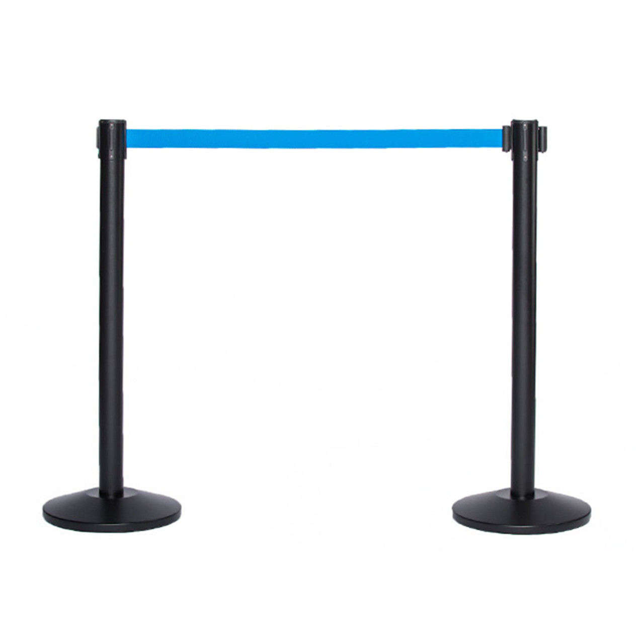 Top Selling Pair of Black Retractable Belt Stanchions with a 10' Light Blue Belt