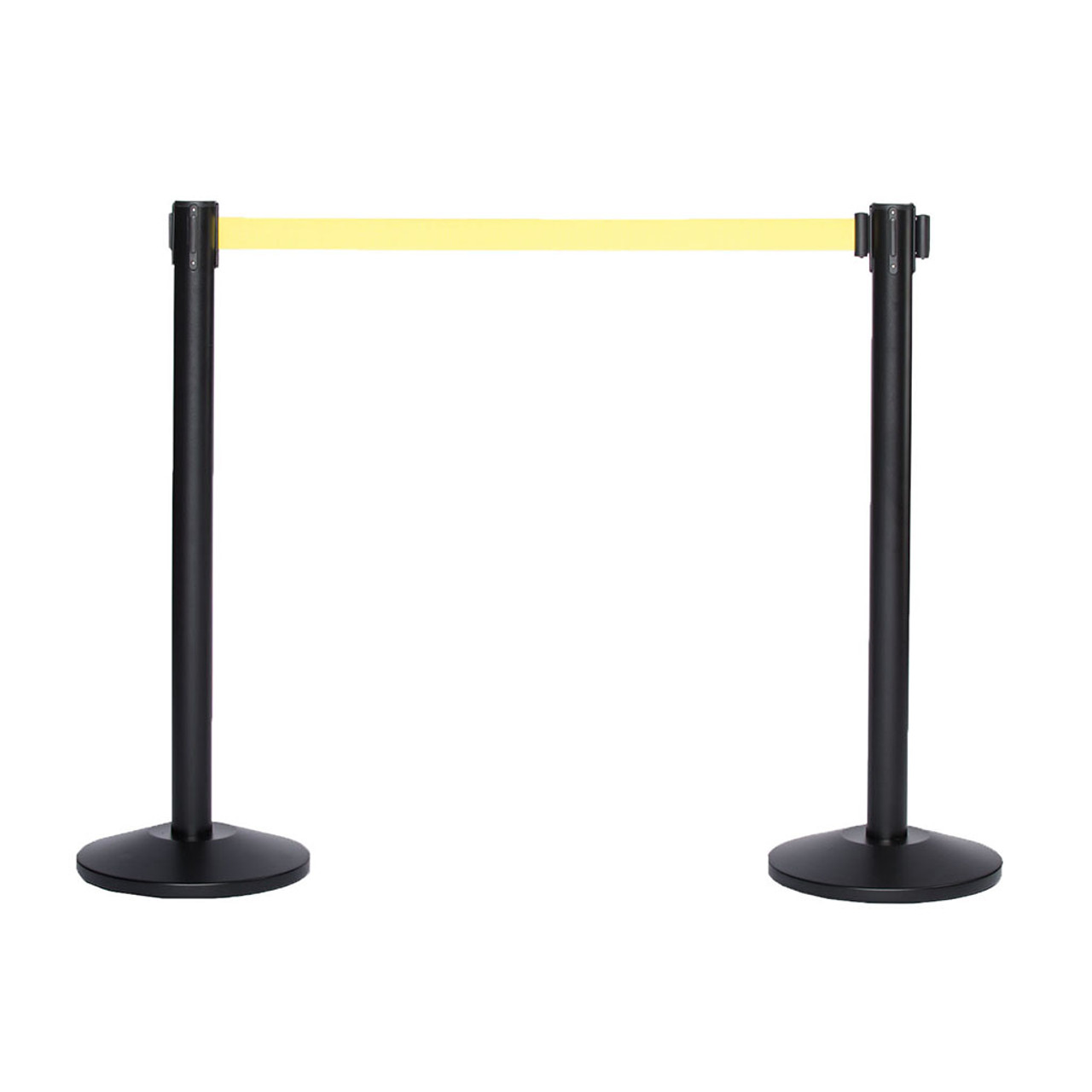 Best Value Pair of Black Retractable Belt Stanchions with a 10' Yellow Belt