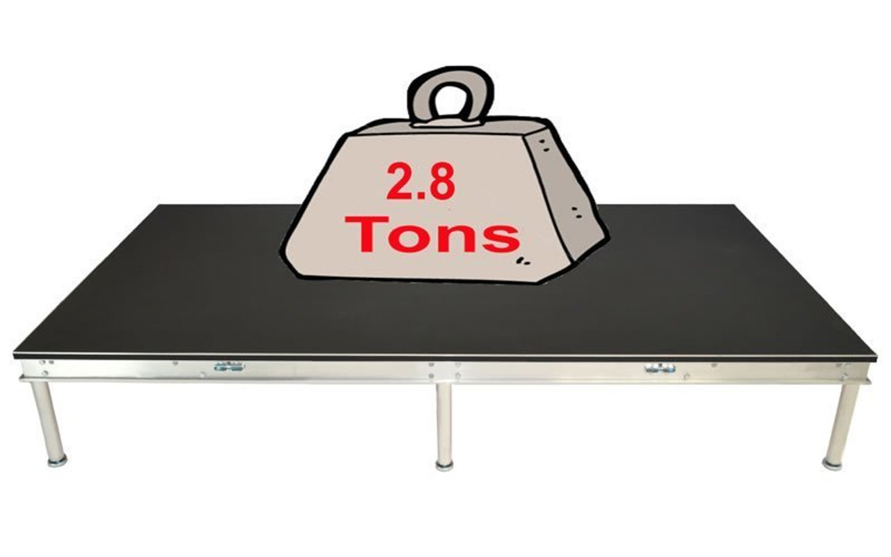 Quik Stage 6' x 7' High Portable Stage Package with Black Polyvinyl Non-Skid Surface. Additional Heights and Surfaces Available - Holds 2.8 tons per 4 x 8 when spread out evenly