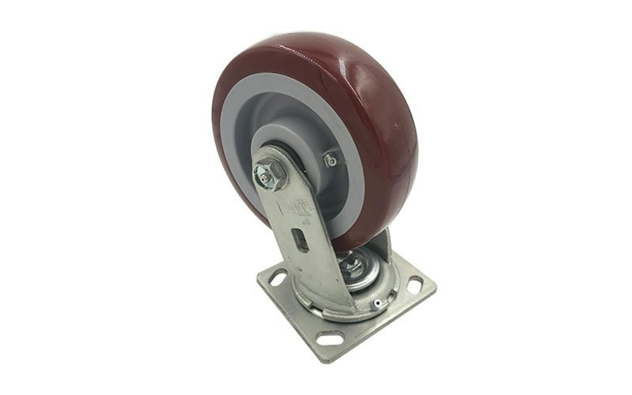 Highest rated 6" X 2" Swivel Caster with Polyurethane Wheel and Roller Bearing - Right side view.