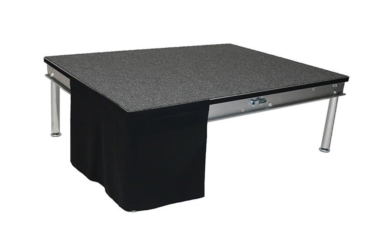 12 Inches High Flat No Pleat Black Polyester Stage Skirting with Velcro. FR Rated. - Flat, no pleat, stage skirting.