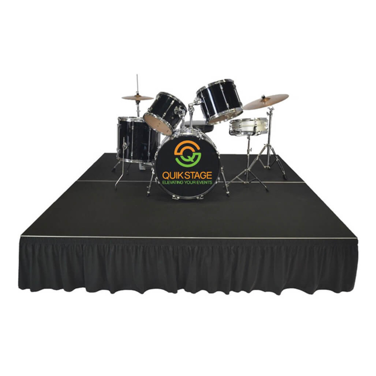 Top Rated Quik Stage 12' x 24' High Portable Stage Package with Black Polyvinyl Non-Skid Surface. Additional Heights and Surfaces Available - Drum Riser with skirting