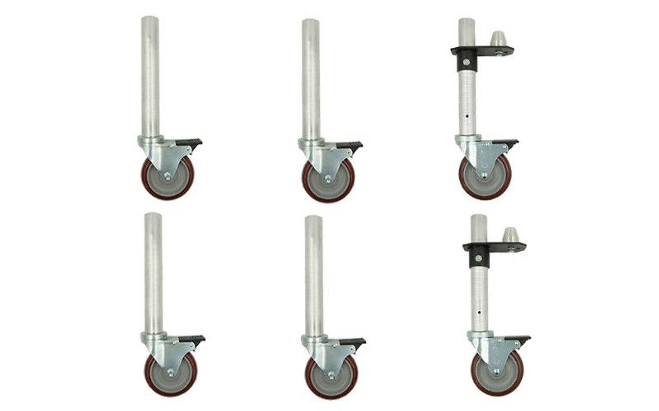 Best selling Set of 4 Single and 2 Double 18" Caster Legs (420018).  For creating a rolling riser from two 4-leg stage risers.