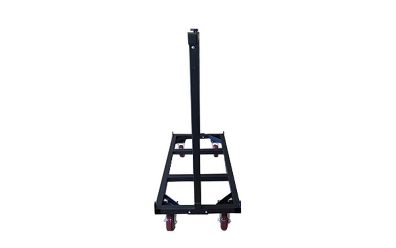 Side view of our best selling Quik Stage 6-Deck Portable Stage Vertical Storage Cart for 4 x 8 Stage Decks