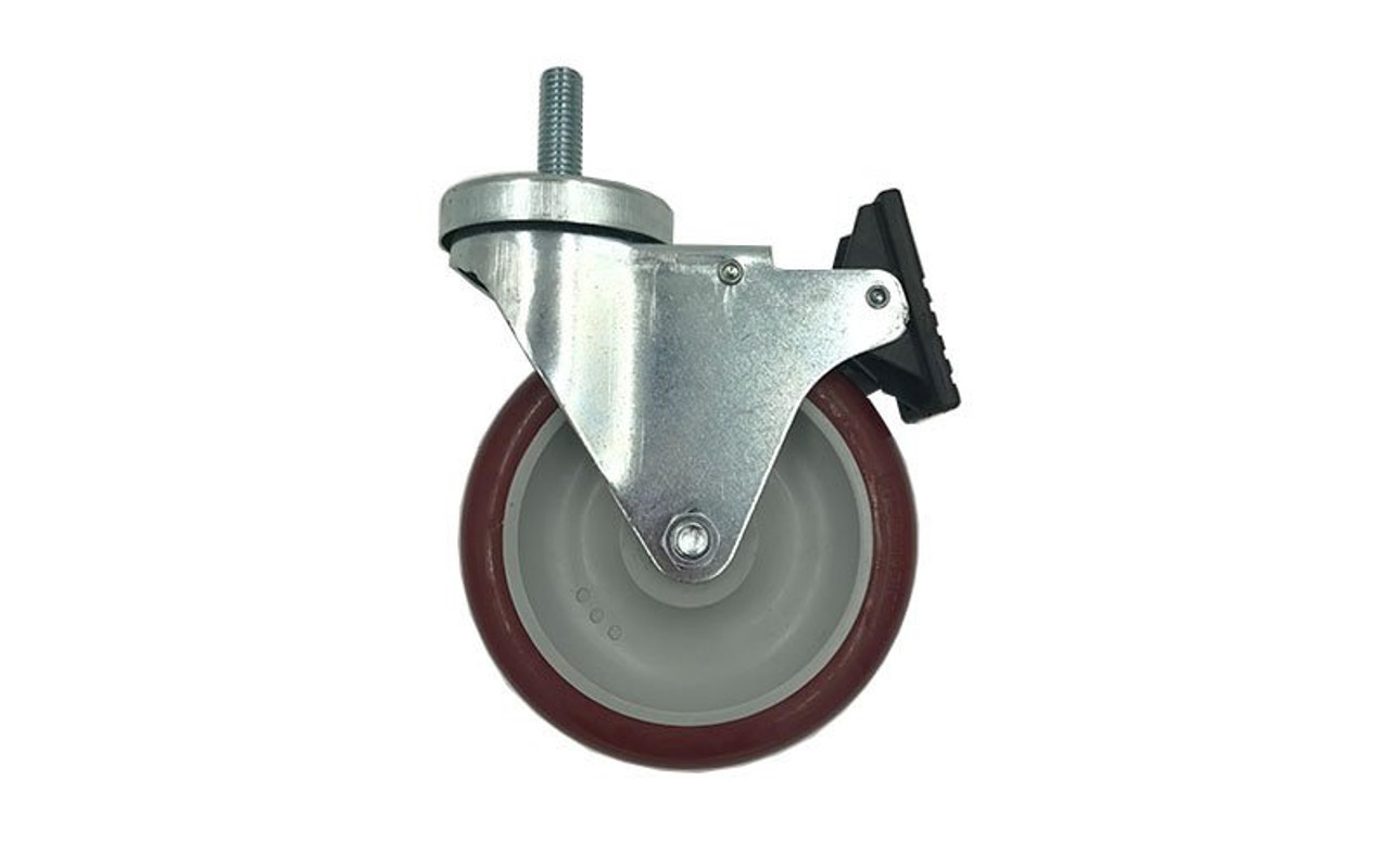 Quik Stage 5" x 1.5" Swivel Caster with Polyurethane Wheel and Total Lock Brake- Left Profile View