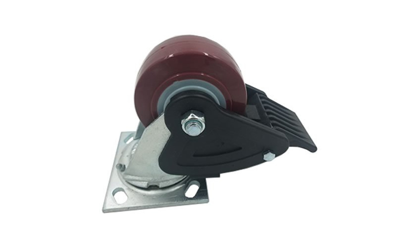 Top rated Quik Stage 4" x 2" Swivel Caster with Polyurethane Wheel and Total Lock Brake- Profile View